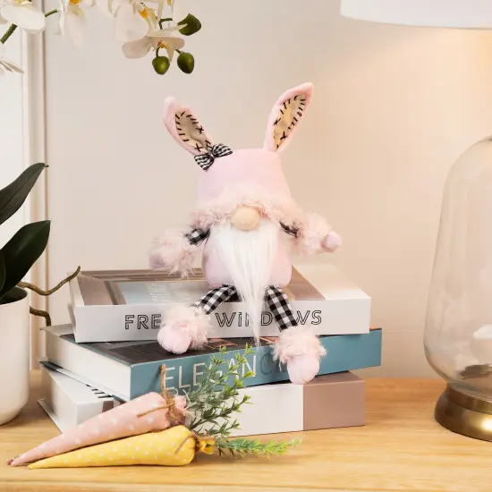 Northlight Bunny Ears Sitting Easter Gnome with Dangling Legs - 12" - Pink {1}