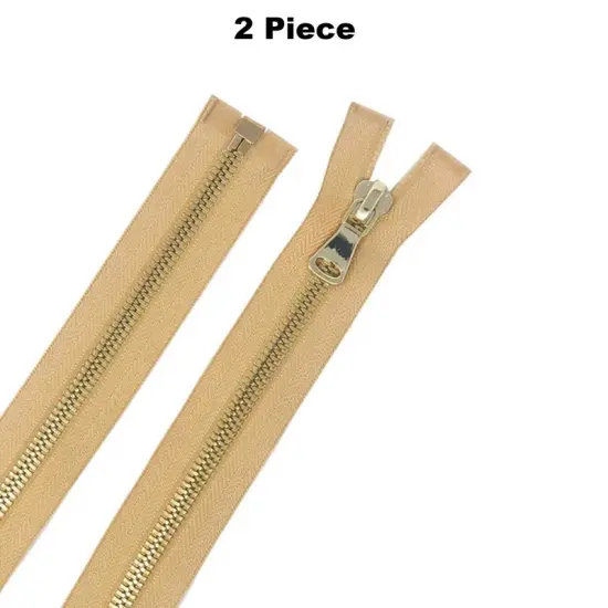 8MM One Way Separating Open Bottom Zipper Beige Brass 28 Inch {1}