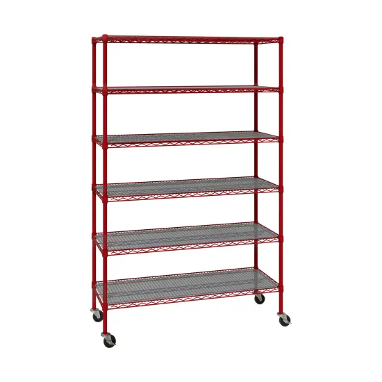 Seville Classics UltraDurable 6-Tier NSF Steel Shelving with Shelf Liners, 48" W x 18" D x 75.5" H Red {2}