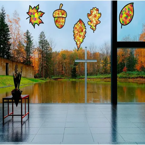 10 Pieces Fall Leaf Suncatcher Craft {4}