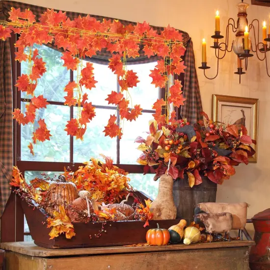 12 Pack 7.9 ft Artificial Fall Maple Leaf Garland {4}