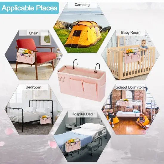 Bedside Caddy/Bedside Storage Bag Hanging Organizer for Bunk and Hospital Beds,Dorm Rooms Bed Rails,Can be Placed Glasses,Books,Mobile Phones,Keys (Light Pink) {2}