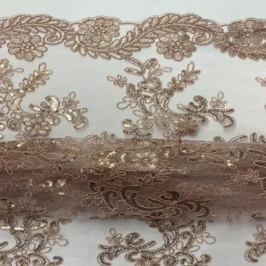 1 Yard Mauve Corded Sequin Lace Mesh Fabric with Double Scalloped Edge 54&rdquo; Wide {4}