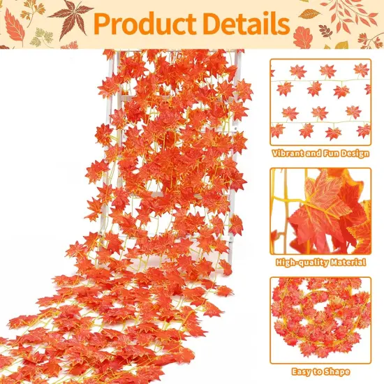 12 Pack 7.9 ft Artificial Fall Maple Leaf Garland {3}