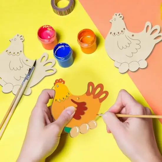 Wooden Easter Ornaments to Paint Spring Decoration Hen Cutouts Unfinished 24PCS 3.5 inches, DIY Blank Unfinished Christmas Tree Wood Discs Ornament for Home Crafts Hanging {6}