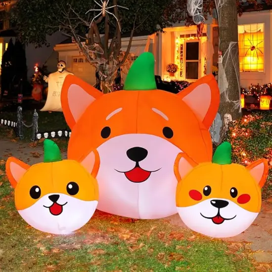 GOOSH 5 FT Long Halloween Inflatables Pumpkin Dog Blow Up Yard Dog Head Combo Decoration with Built-in LEDs {2}