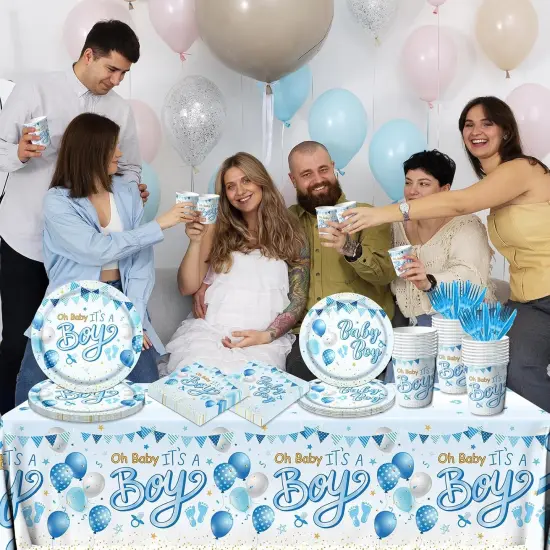 It's a Boy Baby Shower Party Supplies with Baby Boy Plates Napkins Cups Banner Tablecloth {2}
