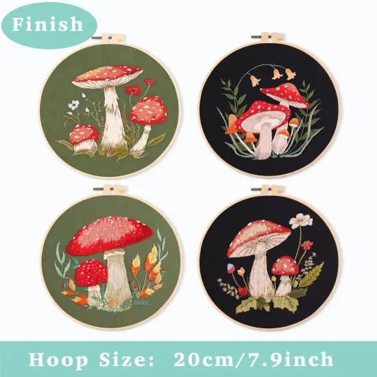 REEWISLY 4 Pcs of Embroidery Starter kit with Patterns and Instructions, DIY Adult Beginner Embroidery Kits, Including 2 Plastic Embroidery Rings, 1 Pair of Scissors, Colored Threads and Needles {6}