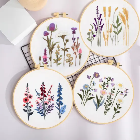 Maydear 4 Sets Embroidery Kit Punch Needle Kit,Embroidery Kit for Beginners Adults Cross Stitch Kits with Embroidery Hoop and Instructions, Hand Embroidery Starter Kit (Embroidery kit Flowers) {4}