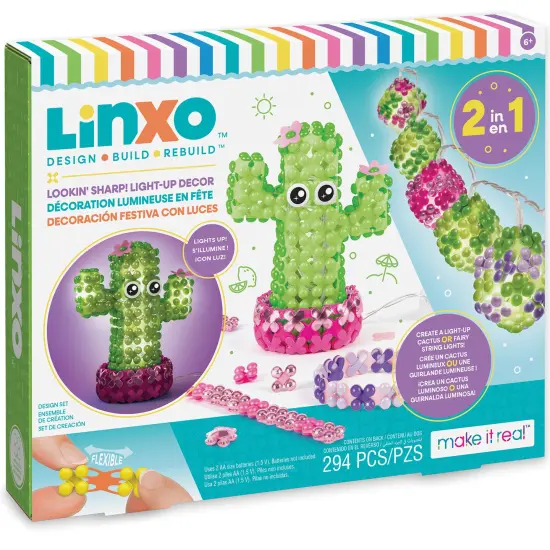 Make It Real: LinXo: Lookin' Sharp! Light-Up Decor - 2-In-1 Create A Light-Up Cactus OR Fairy String Lights - 294pc DIY Craft Kit, Girls & Kids Age 6+ {1}