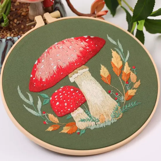 REEWISLY 4 Pcs of Embroidery Starter kit with Patterns and Instructions, DIY Adult Beginner Embroidery Kits, Including 2 Plastic Embroidery Rings, 1 Pair of Scissors, Colored Threads and Needles {2}