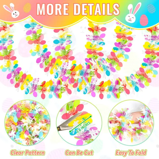 50FT Easter Tinsel Garland Hanging Streamers Decorations for Tree Stairs Mantle Hanging Oranment Outdoor Indoor Party Supplies (Rabbit) {6}