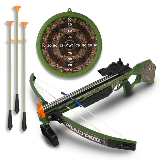 RealTree: Toy Compound Crossbow Set - 26" - Green-Camo - Suction-Tipped Arrows, Target, LED Scope, Ergonomic Grip, Shoots Up to 40', Archery, Kids 8+ {1}