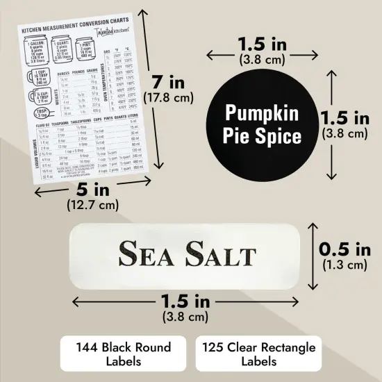 Talented Kitchen 24 Magnetic Spice Jars with Sift-and-Pour Lids for Refrigerator with 6 Metal Plate Bases and 269 Preprinted Seasoning Labels in 2 Styles for 3 oz Herb Containers Clear {6}