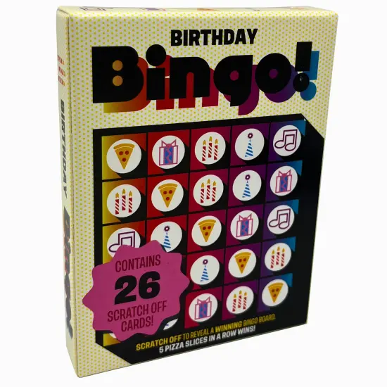 Grand Prix International: Bingo Scratch Card Game: Birthday - Entertaining Party Activity, Reveal 5 Pizza Slices In A Row To Win, 26 Themed Cards {1}