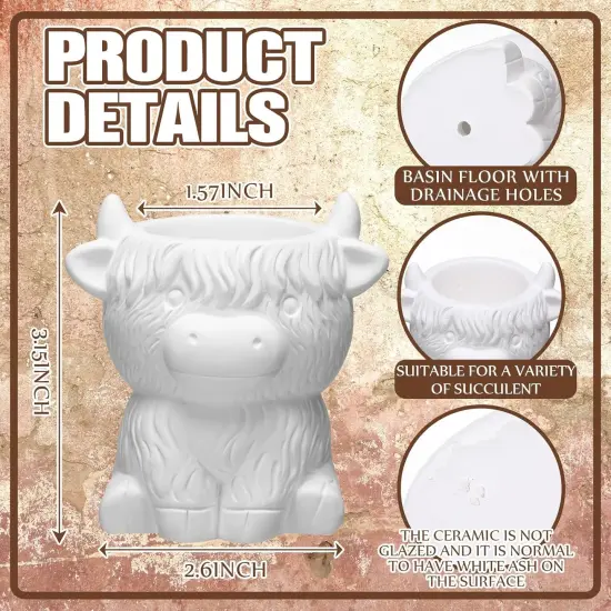 6 Pcs Paint Your Own Cow Succulent Ceramic Pots {2}