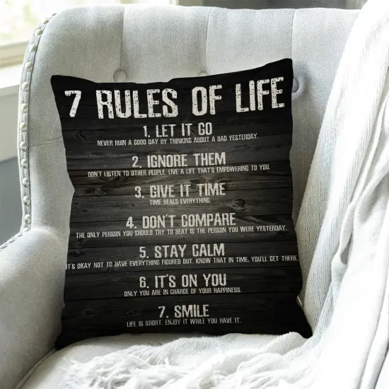 7 Rules of Life Motivational Quotes Throw Pillow Case Cushion Cover Cotton Linen 18x18 Inches for Sofa Couch {3}