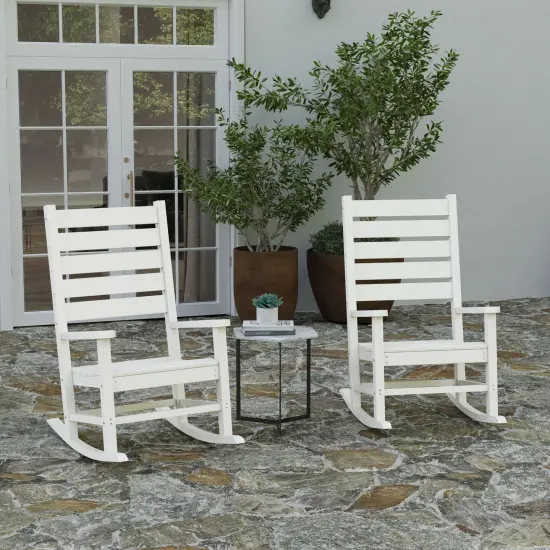 Merrick Lane Fielder Set of 2 Contemporary Rocking Chairs, All-Weather HDPE Indoor/Outdoor Rockers White {1}