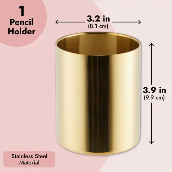 Gold Pen and Pencil Holder for Desk, Metal Organizer Holder for Makeup Brush (3.2 x 3.9 In) {5}
