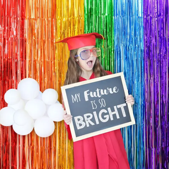 Rainbow Foil Fringe Curtains, 2 Pack Rainbow Party Decorations 3.3x6.6ft Tinsel Metallic Streamers Holiday Photo Booth Props Backdrop for Birthday Wedding Engagement Bridal Shower {3}