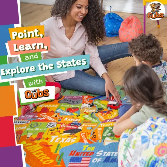 KC Cubs: Educational Rug: USA Map - 8x10' Playmat -Interactive Geography Play, United States Activity Area Carpet, Bedroom-Classroom, Baby-Toddler-Kid {3}