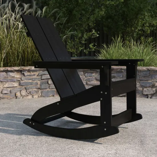 Merrick Lane Wellington UV Treated All-Weather Polyresin Adirondack Rocking Chair for Patio, Sunroom, Deck and More Black {3}