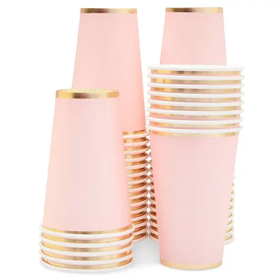 Juvale 50 Pack Light Pink Paper Cups, Disposable Party Supplies (12 oz) {1}