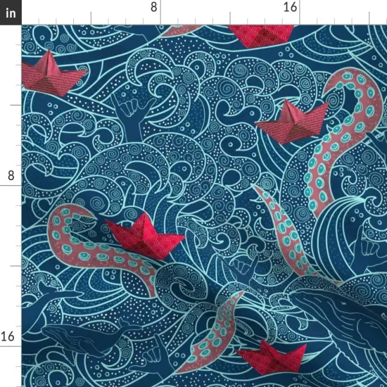 Various Fabrics by the Yard or Fat Quarter Kraken Octopus Origami Boats Ocean Wave Humpback Whale Nautical Paper Custom Printed Fabric by Spoonflower {2}