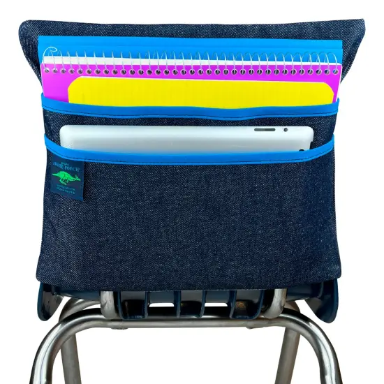 Aussie Pouch Chair Pocket with Double Pocket Design, Large, 17 Inches, Blue Trim {1}