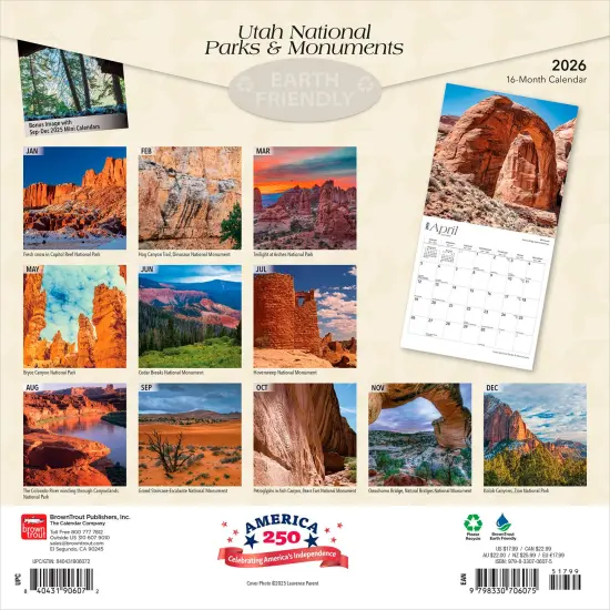 Utah National Parks & Monuments | 2026 12 x 24 Inch (Hanging) Monthly Square Wall Calendar | Plastic-Free {2}
