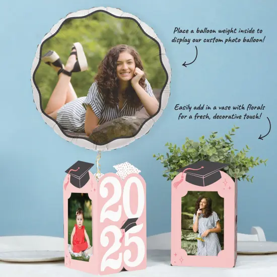 Big Dot of Happiness Rose Gold 2025 Graduation Photo Holder Centerpieces, 4x6 Picture Display Box, Table Decoration Centerpiece for Pink Grad Party Decor, 8 Count {6}