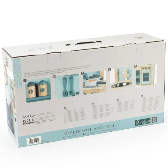 Label Label: Wooden Kitchen Play Set - Green - Standing Appliance Toy, Cooking & Food Accessories, Storage-Oven-Sink, Pretend Play Station, Kid Age 3+ {5}