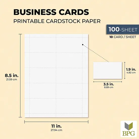100 Pack Blank Business Card Paper for Printer, Inkjet and Laser Printable Sheets, 1000 Cards, Multi Purpose Office Supplies, 3.5 x 2 In, White {6}