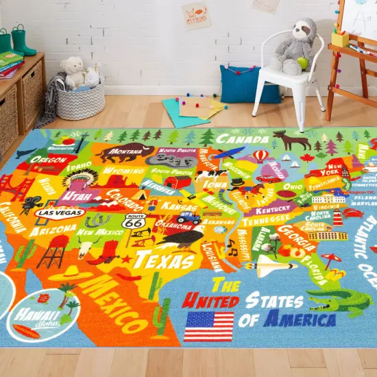 KC Cubs: Educational Rug: USA Map - 8x10' Playmat -Interactive Geography Play, United States Activity Area Carpet, Bedroom-Classroom, Baby-Toddler-Kid {7}
