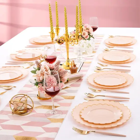 60Pcs Pink and Gold Baby Shower Disposable Plates Set &ndash; 30 Dinner & 30 Dessert Plates {5}