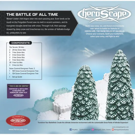Renegade Games: Heroscape: The Snow Fields of Valhalla Terrain Expansion - 36 Hex-Tiles, 2 Tree Miniatures, Build Snow-Ice- Forrest Environments {3}