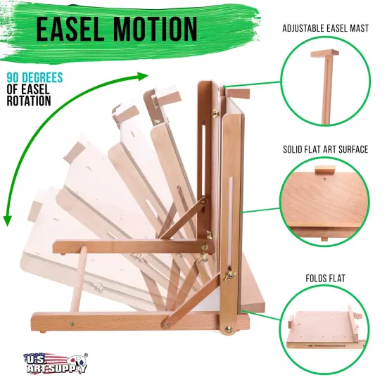 Cancun Solid Wooden Tabletop Easel - Artist Studio Desktop Drawing Table, Portable Drafting Table, Adjustable Art Board, Tabletop Easel for Painting, Holds Up to 23" Canvas, Beechwood {3}