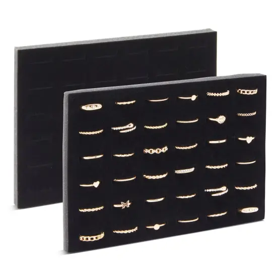 6 Pack Black Velvet Ring Organizer for Jewelry Displays and Cases, Retail, Travel, 36 Slot Foam Insert Stud Earring Holder (7.5 x 5.5 x 0.5 In) {5}