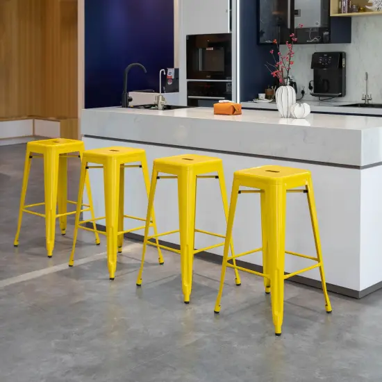 Basicwise 30-inch Backless Metal Bar Stool Stackable Heavy-Duty Counter-Height Chair for Home Bars Patios Kitchen Islands Cafes Restaurants Bistros and Dining Areas for Indoor & Outdoor Use Yellow Set of 4 {2}