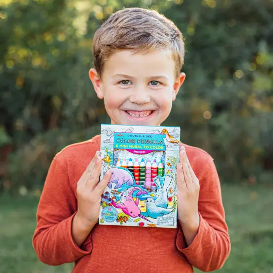 eeBoo: Biggies Color Pencils: Under The Seas - 8 Double-Sided Chunky Pencils & Mini Ocean Coloring Mural, Shiny Foil Accents, Sharpener, Kids Age 3+ {5}