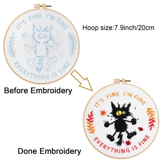 Louise Maelys Cute Cat Embroidery Kits for Beginners with Funny Animal Pattern,Adults Starter Cross Stitch Kit DIY Needlepoint Everything is Fine {5}