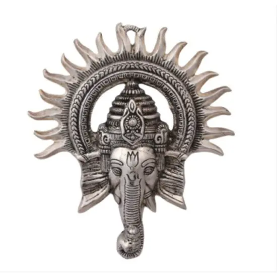 Metal Ganesha Face Wall Hanging Traditional Indian Gift Item for Home Office Floor Wall Stickers Decoration Diwali Decor Wall Hanging Showpiece Housewarming Gift {2}