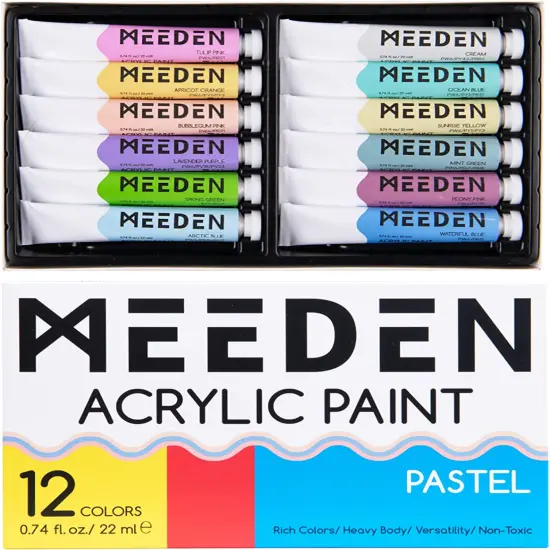 MEEDEN Pastel Acrylic Paint Set, 12 Pastel Colors 22 ml/0.74oz, Heavy Body Acrylic Paint Tubes, Art Craft Paints for Artists Kids Beginners, Art Supplies for Canvas Wood Rock Painting {1}