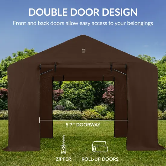 Best Choice Products 10x8ft Outdoor Fabric Storage Shed, Steel Frame, Dual Zipper Doors, Window Brown {4}