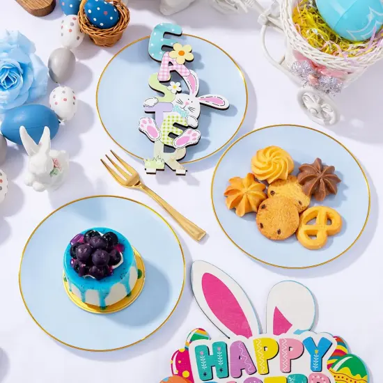 200Pcs Blue Gold Cake Plates with Plastic Forks - Serves 100 Guests {4}