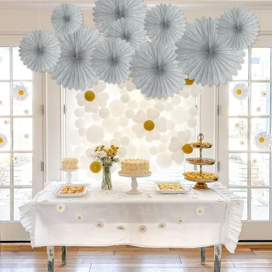 20 Pcs Silver Grey Hanging Paper Fan, Hanging Honeycomb Round Paper Fans for Weddings, Birthdays, Christmas {3}