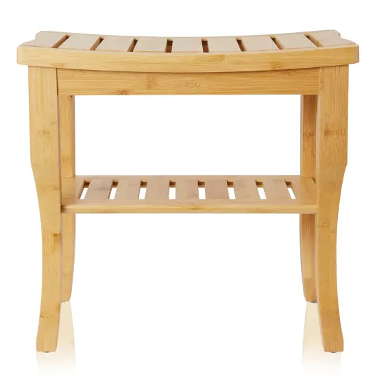 Casafield Bamboo Shower Bench with Storage Shelf, Wooden 2-Tier Bathroom Spa Stool for Indoor or Outdoor Use {2}