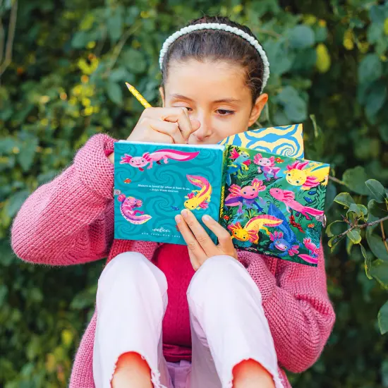 eeBoo: Axolotl Journal - Includes Lock & Keys, 176 Lined Pages, Stetch & Take Notes, 6.25 x 5.5", Foil Cover Salamander-Themed Diary, Kids & Teens {5}