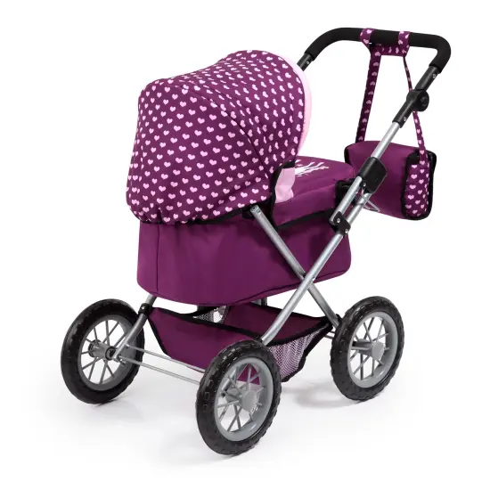 Bayer: Trendy Pram - Burgundy, Pink, Hearts - Includes Shoulder Bag, Fits Dolls Up to 18", Adjustable Handle, Kids Pretend Play, Shopping {3}