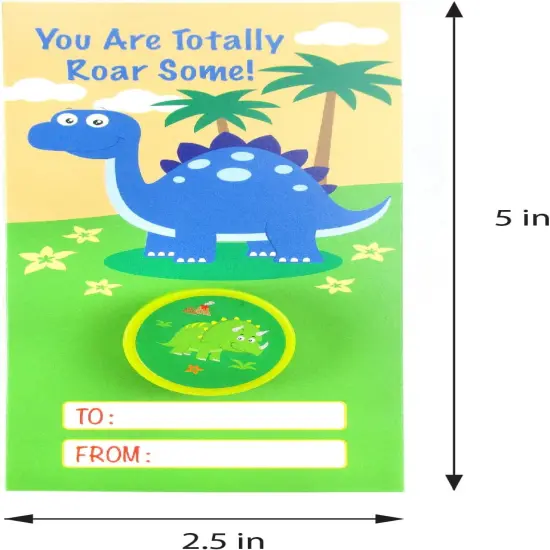 Tiny Mills 36 PACK Dinosaurs Valentine's Day Cards with Stampers for Valentine's Day Classroom Exchange Birthday Party Favor Prizes {6}